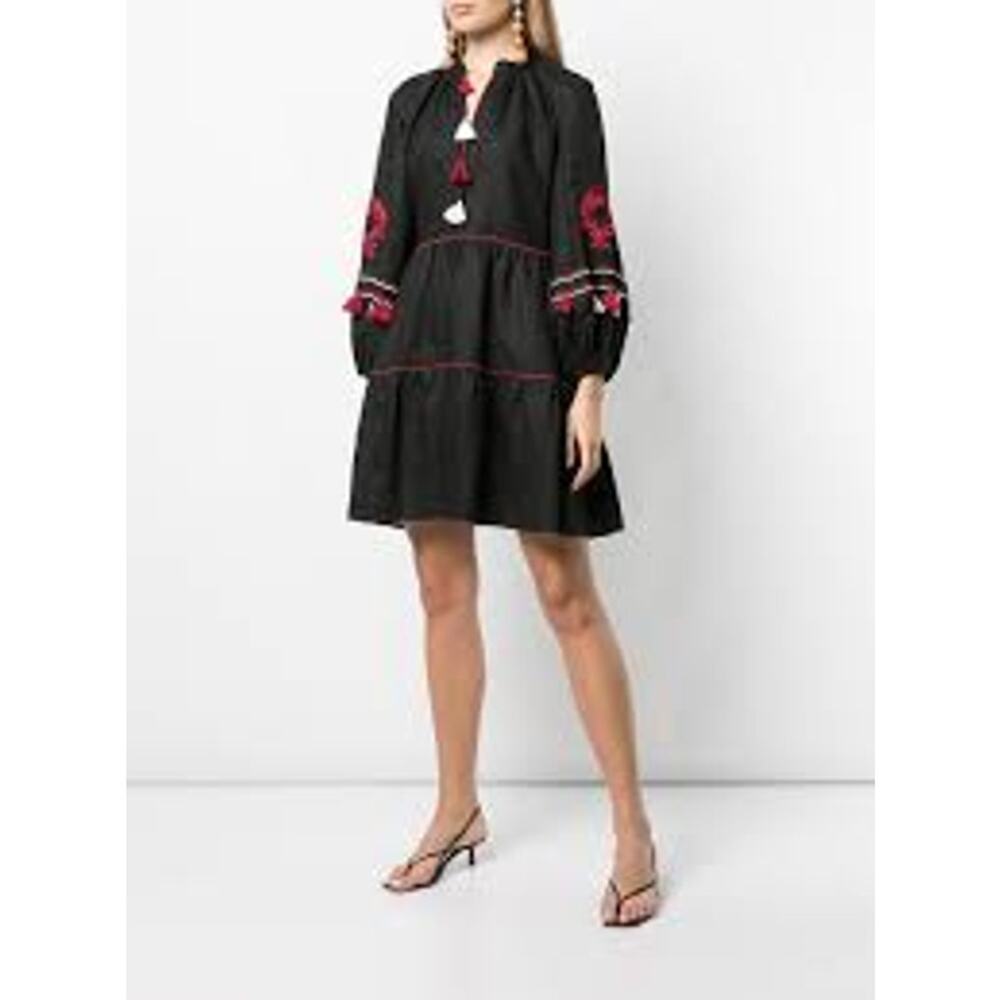 Sachin & Babi Avery Lightweight Linen V-Neck Tassel Mini Dress Size Medium